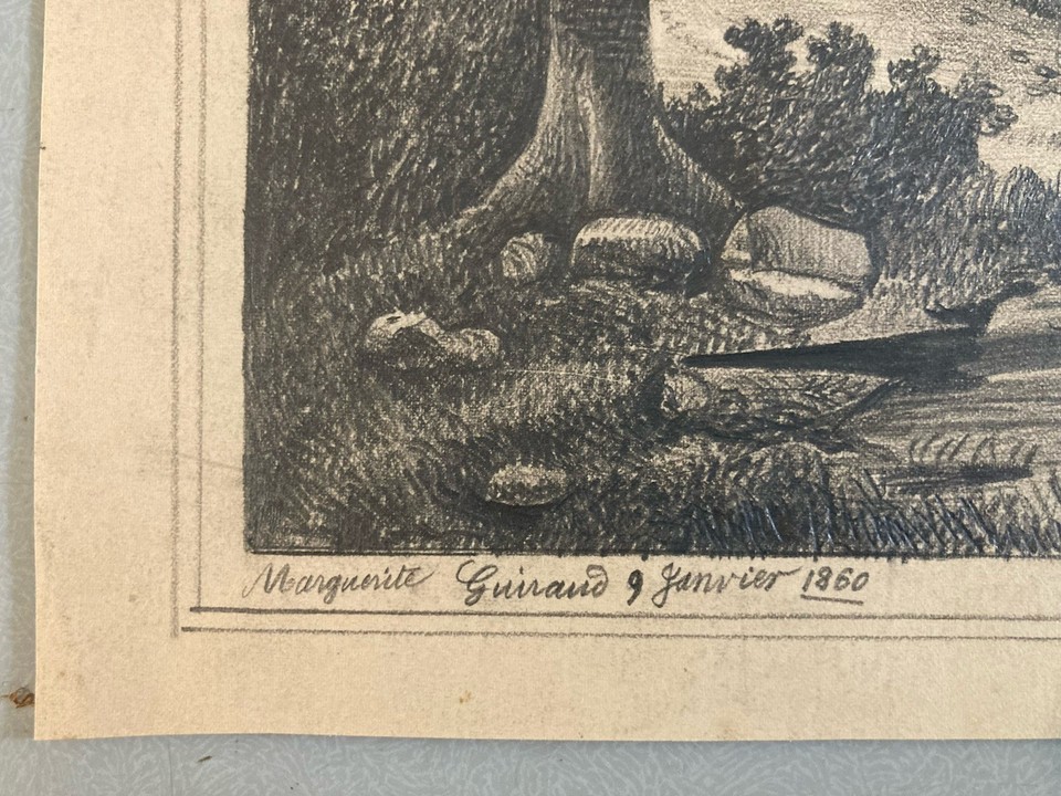 Dessin Ancien Cubiste Au Crayon Mine De Plomb Par Elisabeth Ronget - Années 1950, Original, Thème Personnage