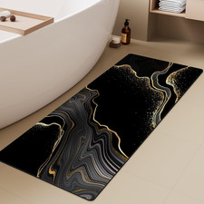 Extra Long Bath Rug, Black and Gold Marble Decor Non Slip Bath Runner Rug with R