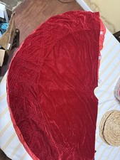 Dark Red Velvet Christmas Tree Skirt, One Stocking And Santa Hat