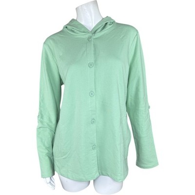Denim & Co. Beach French Terry Roll Tab Sleeve Hooded Jacket Fresh Sage Small