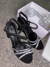 TOP Moda Women's Chunky Heel Ankle Strap Open Toe Platform Strappy Rhinestone