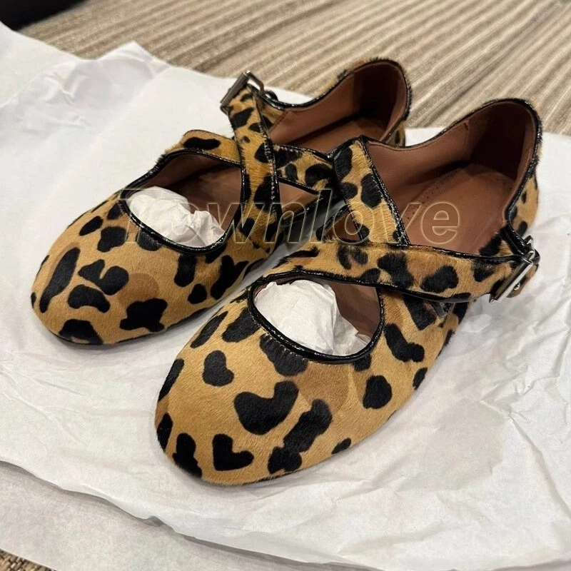 Leopard Women’s Flat Cross Strap Mary Jane Casual Comfort Soft Shoes Spring Pump - Image 2 of 4