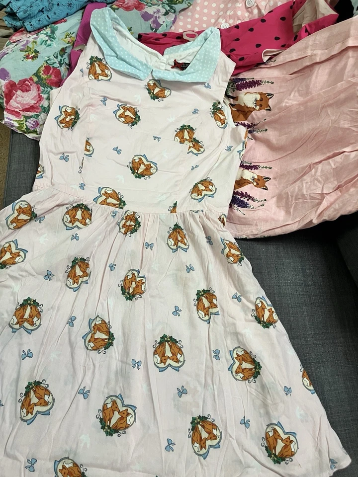 Dangerfield Hell Bunny Lot Summer Foxes Size 8 Pink Blue Dress Skirt Vintage  - image 3 of 4