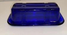 Vintage Hazel Atlas Cobalt Blue Criss Cross Covered Butter Dish With Lid