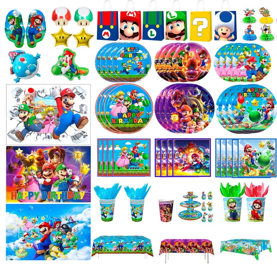 INBOXXARTY Super Mario birthday party decoration Super Mario party supplies Balloons plates