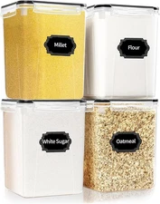 4 Pack Large Airtight Food Storage Containers with Lids (5.2L / 176oz), Black 