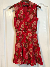 ZARA Women’s Red/Pink/Brown Floral V-Neck Sleeveless Zip Romper S