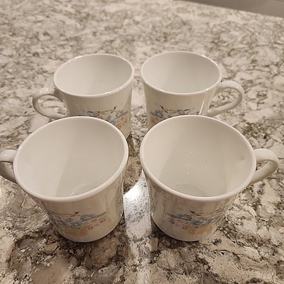 4 Corelle Cups Corningware Country Cornflower 3.5'' Set Of 4 USA Vintage B1