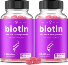 (2 Pack) Biotin Gummies 10,000Mcg [High Potency] for Healthy Hair, Skin & Nails