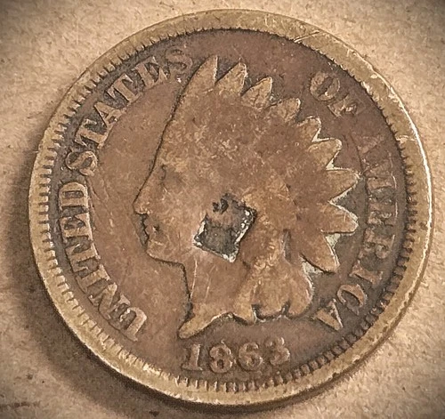 1863 COUNTERSTAMPED INDIAN HEAD CENT ** A VG COIN**   (7594)
