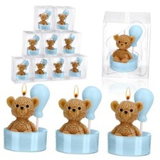 20 Set Bear Baby Shower Candles Favors for Guests, Soy Wax Bear with Blue