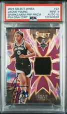 Jackie Young Signed 2024 Select Sparks Memorabilia Purple Prizm /49 PSA 9/10