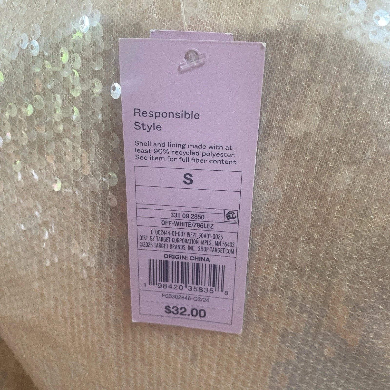 OFF WHITE Wild Fable abito donna bianco sporco manica lunga mini paillettes taglia small