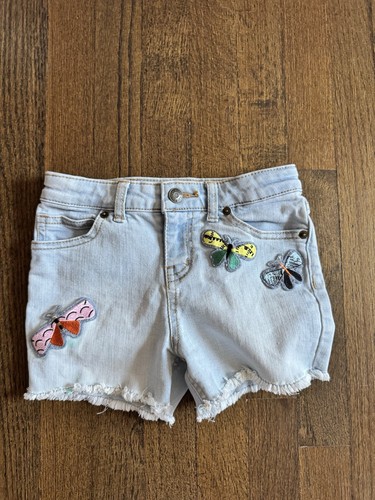 Cat & Jack Jean Shorts Girls Sz S(6/6x) Butterfly Patch Adjustable Waist Stretch