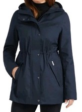 NEW Hunter Women's Ladie's Water Resistant Rain Jacket Cotton, Zip Blue SZ Large