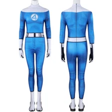 The Fantastic Four Invisible Woman Suit Cosplay Printing Jumpsuit Blue Costume 