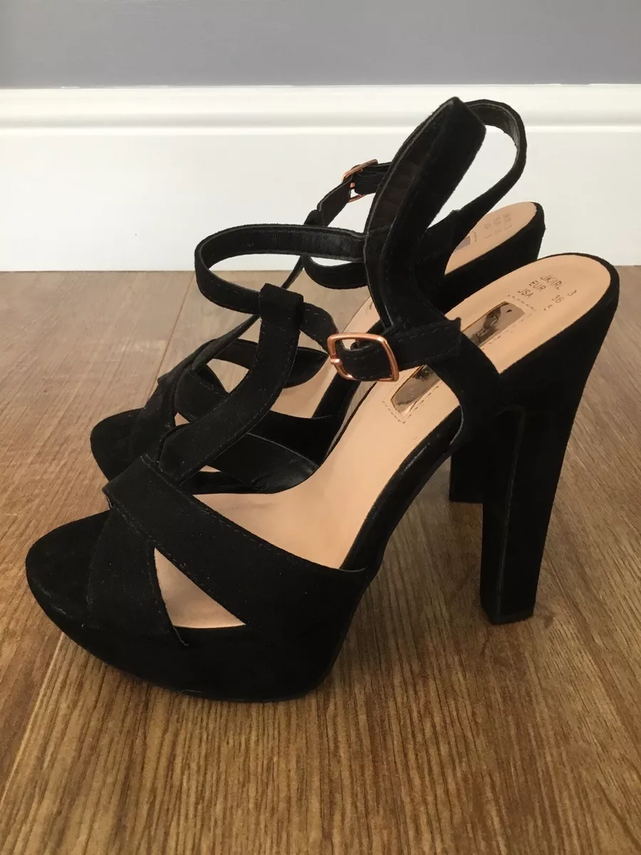 Primark Ladies Black Faux Suede Stiletto Sandals Shoes Size 3 VGC