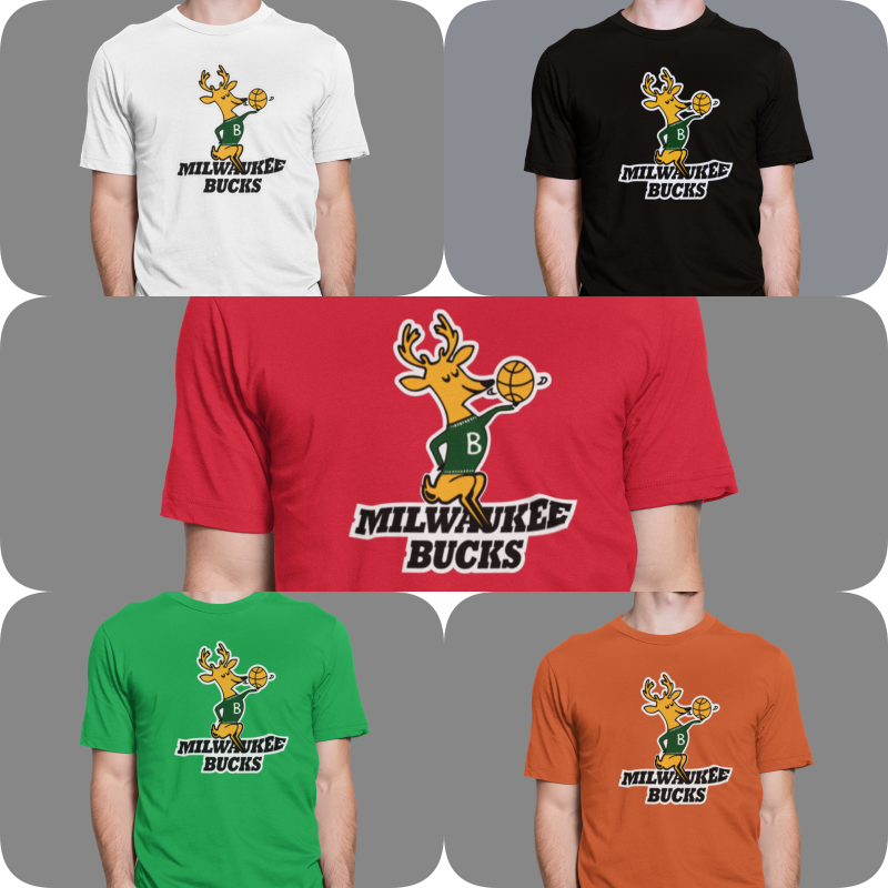 Retro 1968 Milwaukee Bucks Logo Print T-Shirt Sizes S-3XL NWOT New