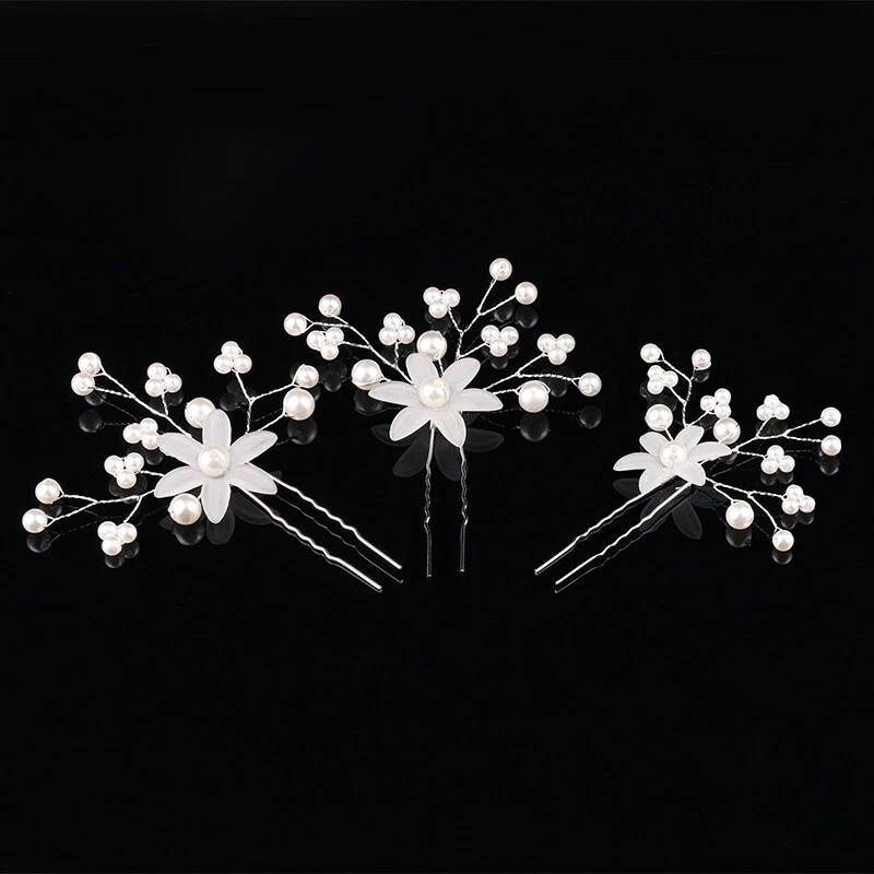 White bridal flower hair clips deals
