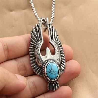 #ad Men#x27;s Amulet stainless steel Eagle Turquoise Necklace Pendant $13.75