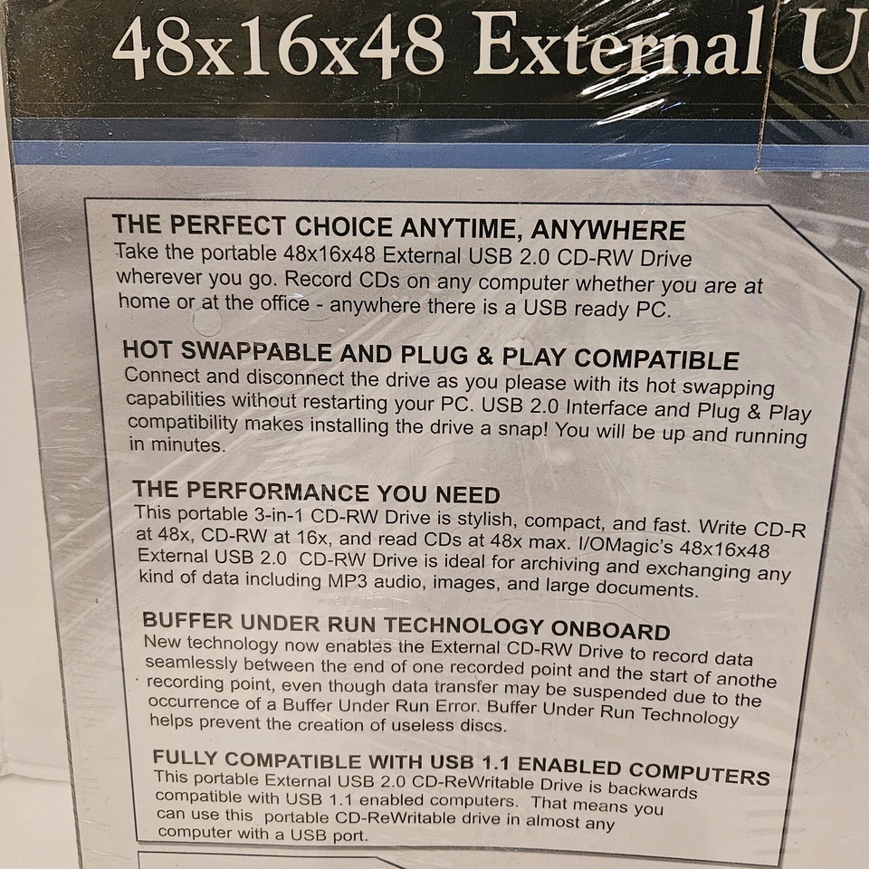 VINTAGE SEALED NEW I/O MAGIC 48x16x48- Internal CD-RW Rewritable Drive - Image 3 of 4