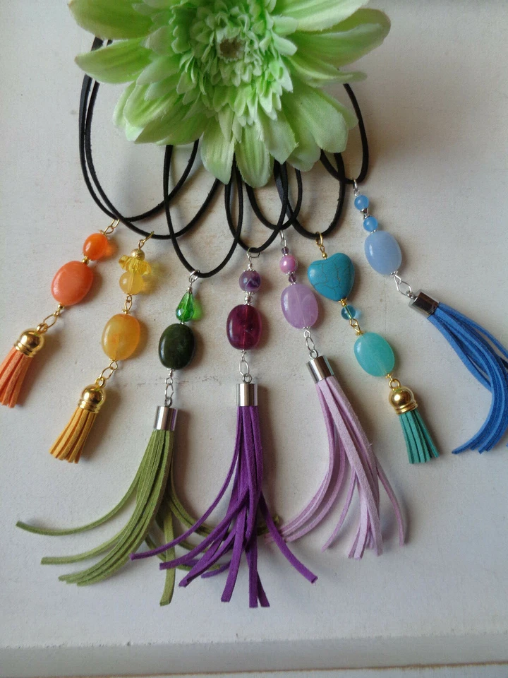 Elegante Halskette Veloursband Anhänger "Quaste" verschiedene Farben