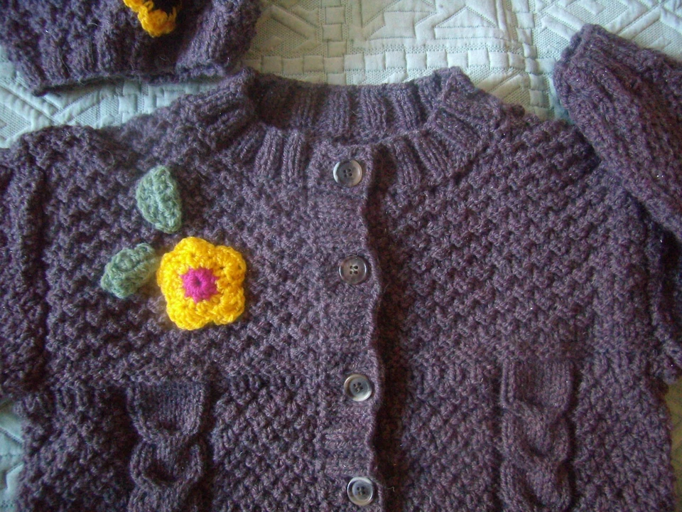 ensemble fille, gilet et béret, 7-8 ans neuf fait main - Photo 2/4