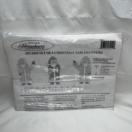 Juego de 5 corredores de mesa de trío de Santa punto de cruz artesanía Herrschners - Imagen 2 de 6