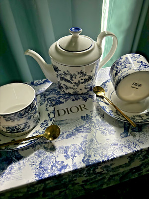 ''Blue Toile de Jouy'' Christian Dior Vintage, Porcelain Coffee, Tea Set, 7 Items