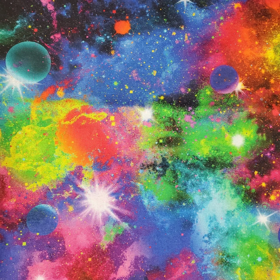 Cosmic Celestial Space over 1 yrd (43") Space Planet Rainbow Cotton Quilt Fabric - Image 3 of 4