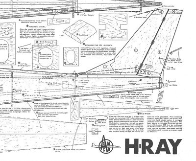 Vintage Aamco H-Ray Sport Flugzeug Plans, Schablonen und Anleitung 50ws