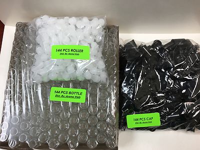 432 Bottles PLAIN 1/3 oz 10ml Clear Glass Roll on With BLACK Cap & Roller