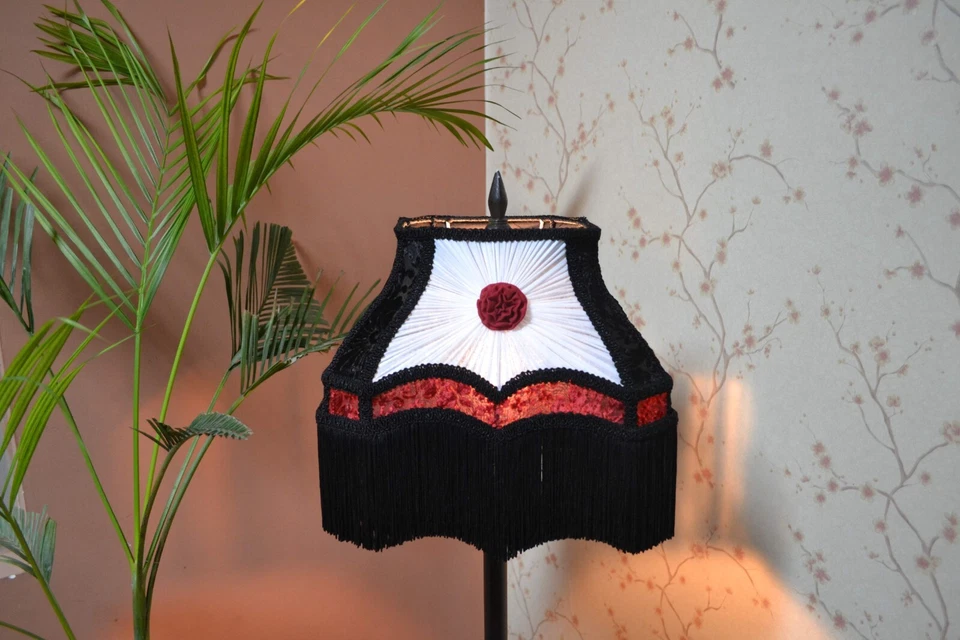 Pantalla rectangular negro blanco y cosido pantalla de mesa pantalla de pie Foto 3 de 4