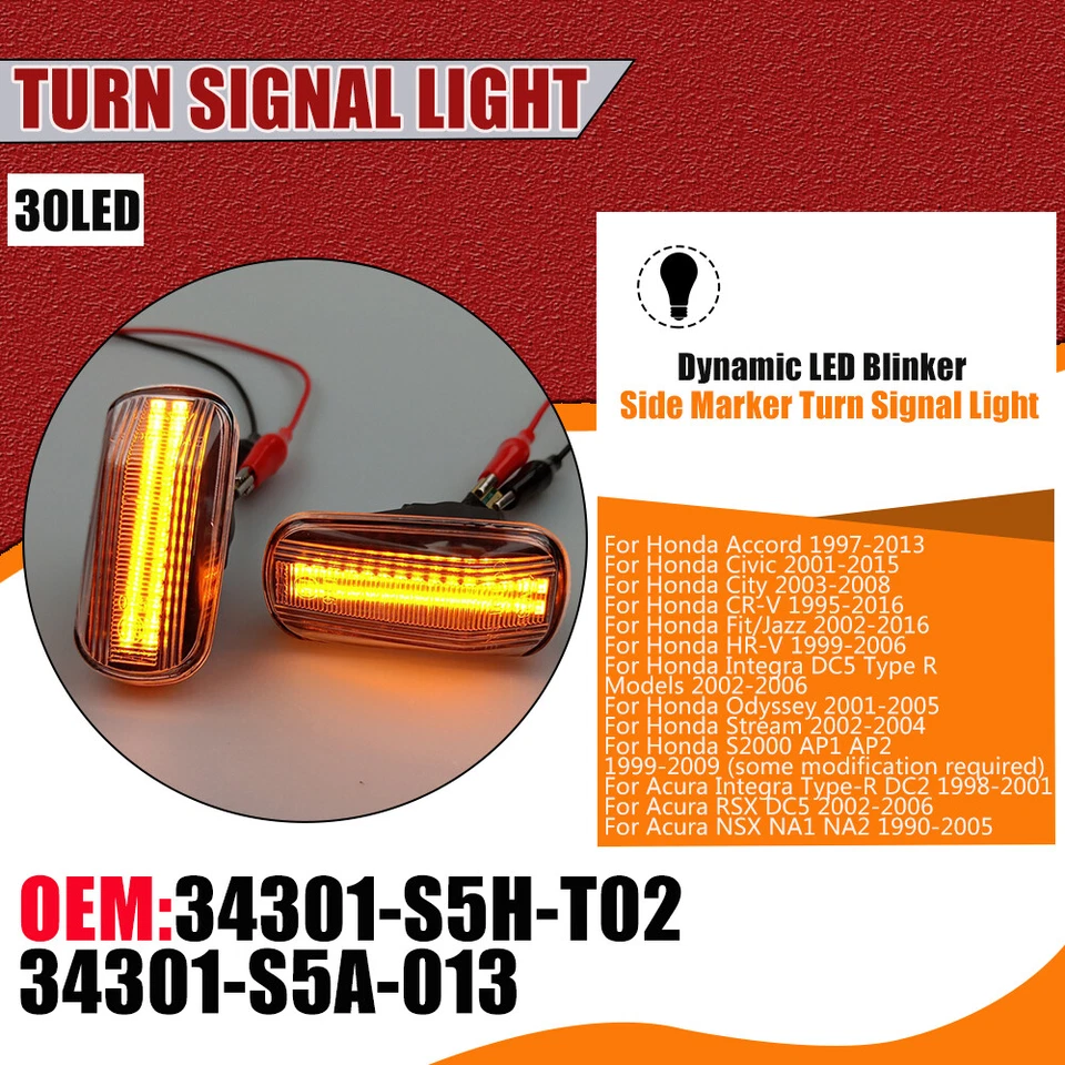 Luz marcadora lateral dinámica LED transparente para Acura NSX NA1 NA2 1990-2003 2004 2005 Foto 2 de 4