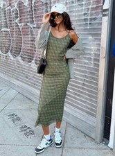 Jagger & Stone Demi Dress Size 8 Khaki Mesh Logo 90s Y2K Strappy Festival Party