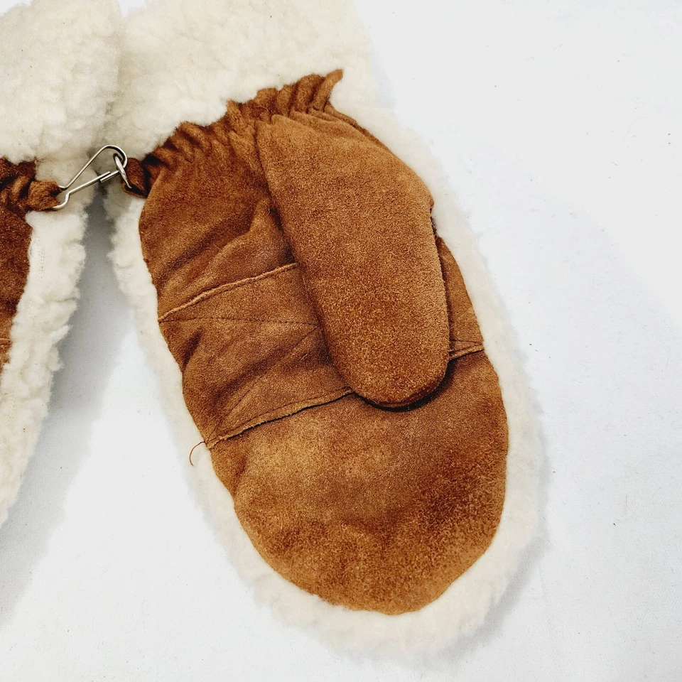 Vintage Fownes Suede Leather Shearling Mitten gloves in Sudan Brown One Size - Image 3 of 4