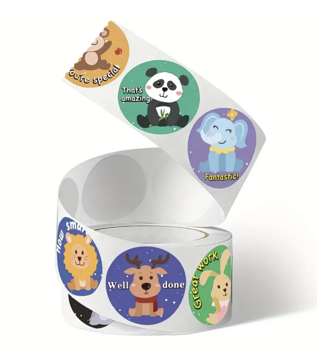 Positive Reward Merit Stickers 2.5cm 50/100p Kids Teacher Classroom Award Animal