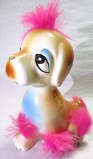 VINTAGE 1950s DOG FIGURINE WITH PINK FUR, MID CENTURY MODERN, JAPAN 5"