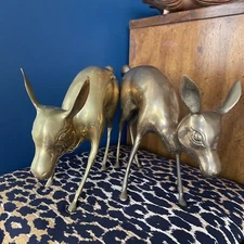 1970’s Large Beautiful Bronze Deer Pair  8” H X12” L  (1st Dibs Sold At $1260)