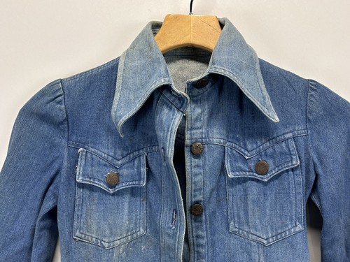 Vtg Girls Lee Denim Jean Jacket Shacket Blue Handmade? 70s READ Bust 14.5” - Picture 2 of 10