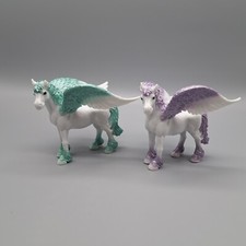 White Aqua Purple Glittery Sparkly Pegasus Horse Toy Figurine Wings Fantasy Lot