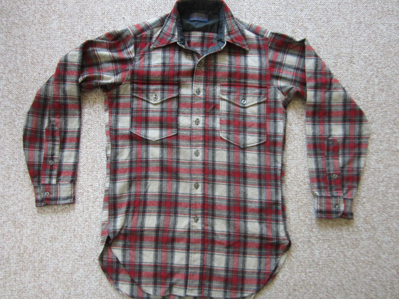 Vintage Pendleton Field Shirt Mens 14.5 Red Gray Wool Plaid Made In USA 70's