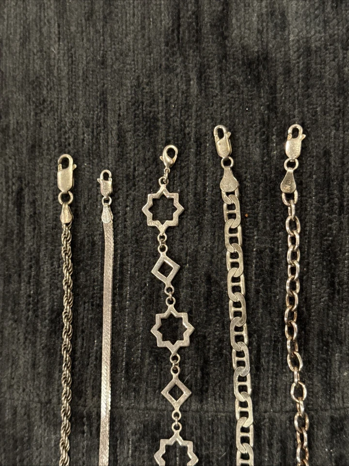 Vintage~Sterling Silver~5 Piece Variety Bracelet Set~Stackable~7.5”~.925~ - Image 3 of 4