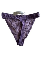 Vintage 80's High Cut Bikini Purple Sheer Floral Lace Bikini Panties Size 8 NWT