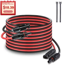 MHPOWOS 20Ft 14 AWG Solar Panel Extension Cable Solar Wire Connectors Black Red