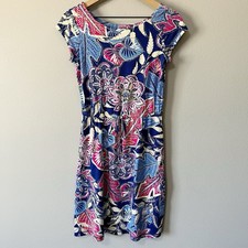 T by Talbots Tropical Floral Print Tie Waist Dress Size XS Beach Vacation Travel