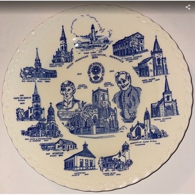 Vernon Kilns Brownsville Texas Centennial Plate Trail of the Oblates Blue White