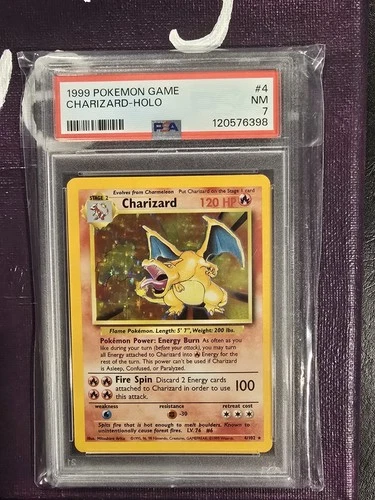 Pokémon TCG Base Set Charizard Holo Rare Card 1999 Unlimited, PSA 7 NM