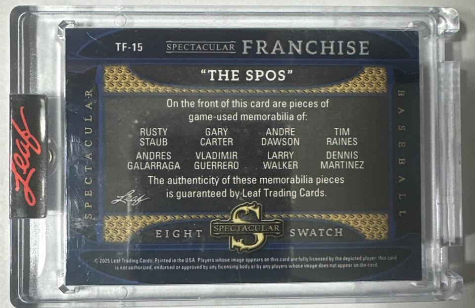 2025 Leaf Spectacular - Spectacular Franchise Game Used Mem Montreal Expos 13/25 - Image 2 of 2