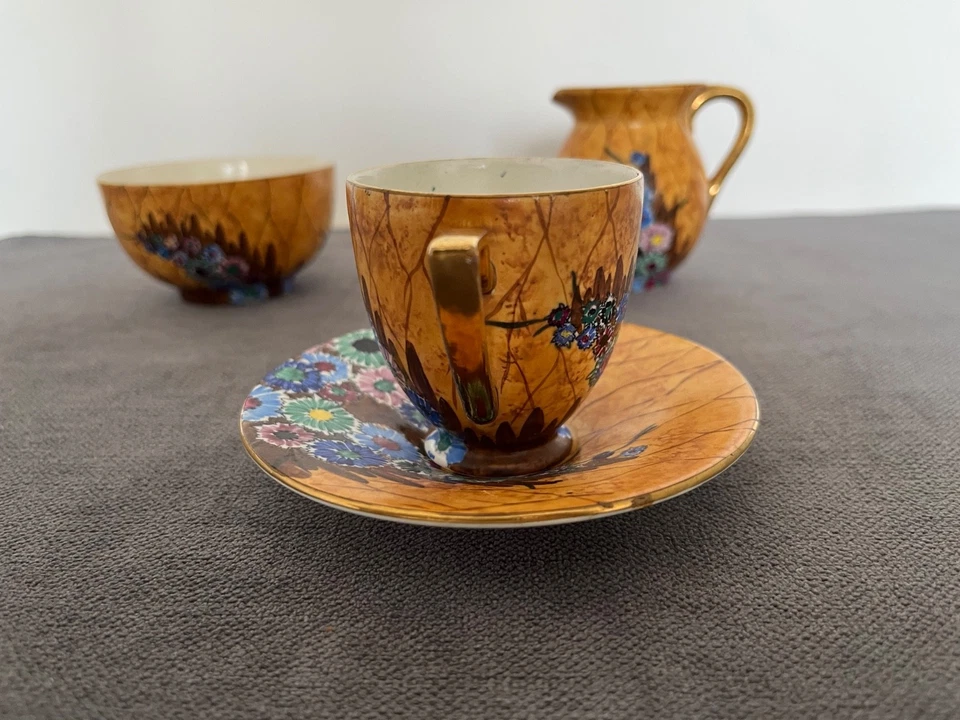 Carlton Ware Hollyhocks Coffee Duo, Cream & Sugar - image 3 of 4